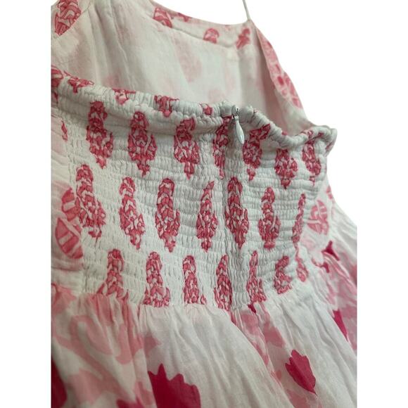 Oliphant Jaipur Medium Pink Floral Halter Smocked Midi Dress Cotton Boho Vacay - Picture 5 of 13